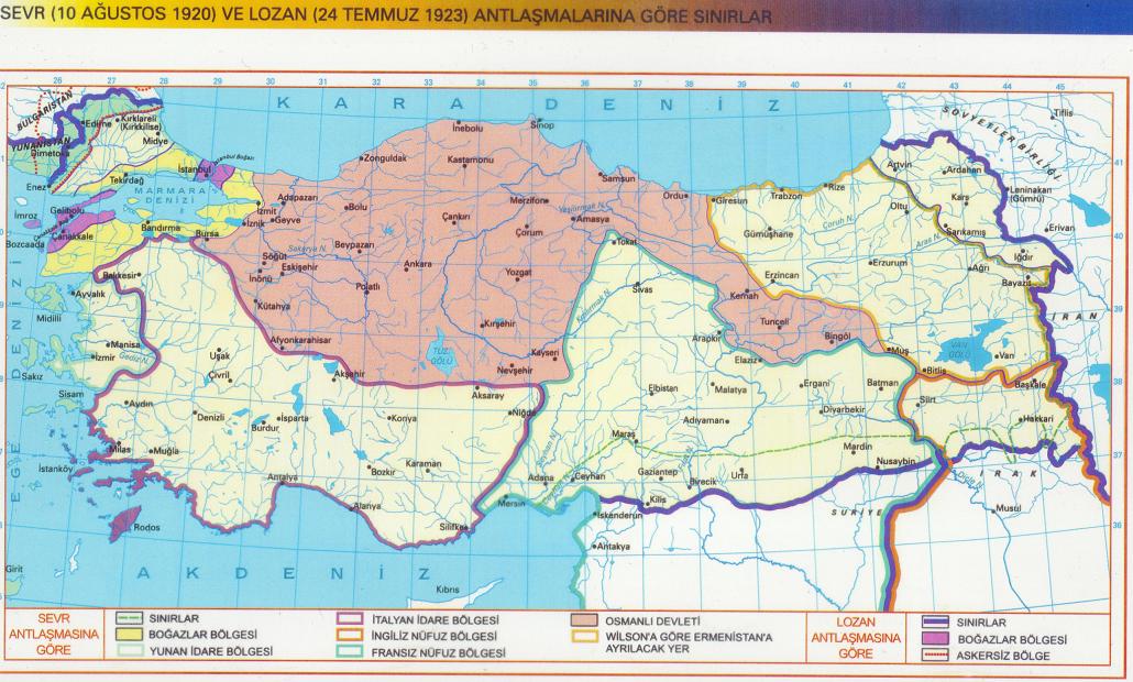 Sevr (10 Ağustos 1920) ve Lozan (24 Temmuz 1923) Antlaşmalarını Krşılaştırılması ve Sınırlar