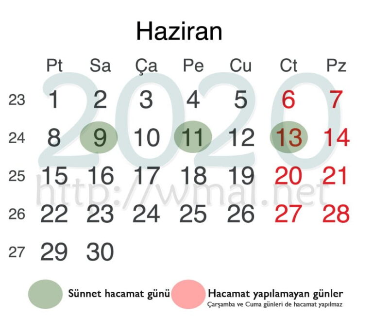 Haziran 2020 hacamat takvimi